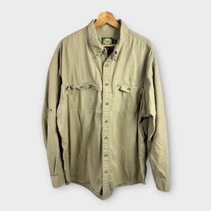 Cabelas Mens size 2XL Tall Heavy Long Sleeve Button Down Ripstop 90-3087 Tan